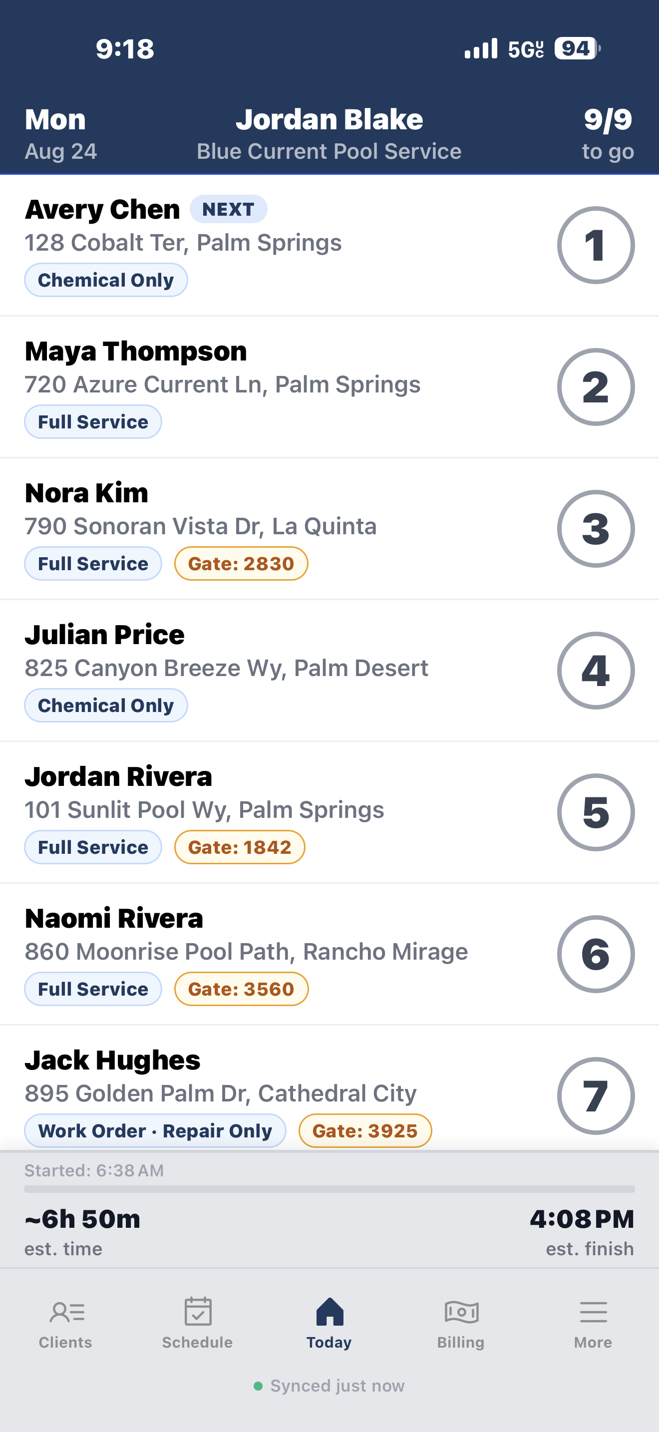 Today's route in the Poolnet app